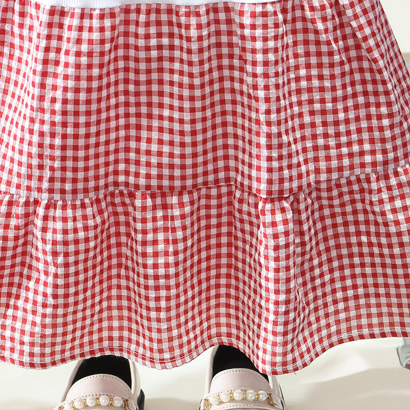 [352397] - Baju Mini Dress Kotak-Kotak Fashion Anak Perempuan - Motif Flower Box