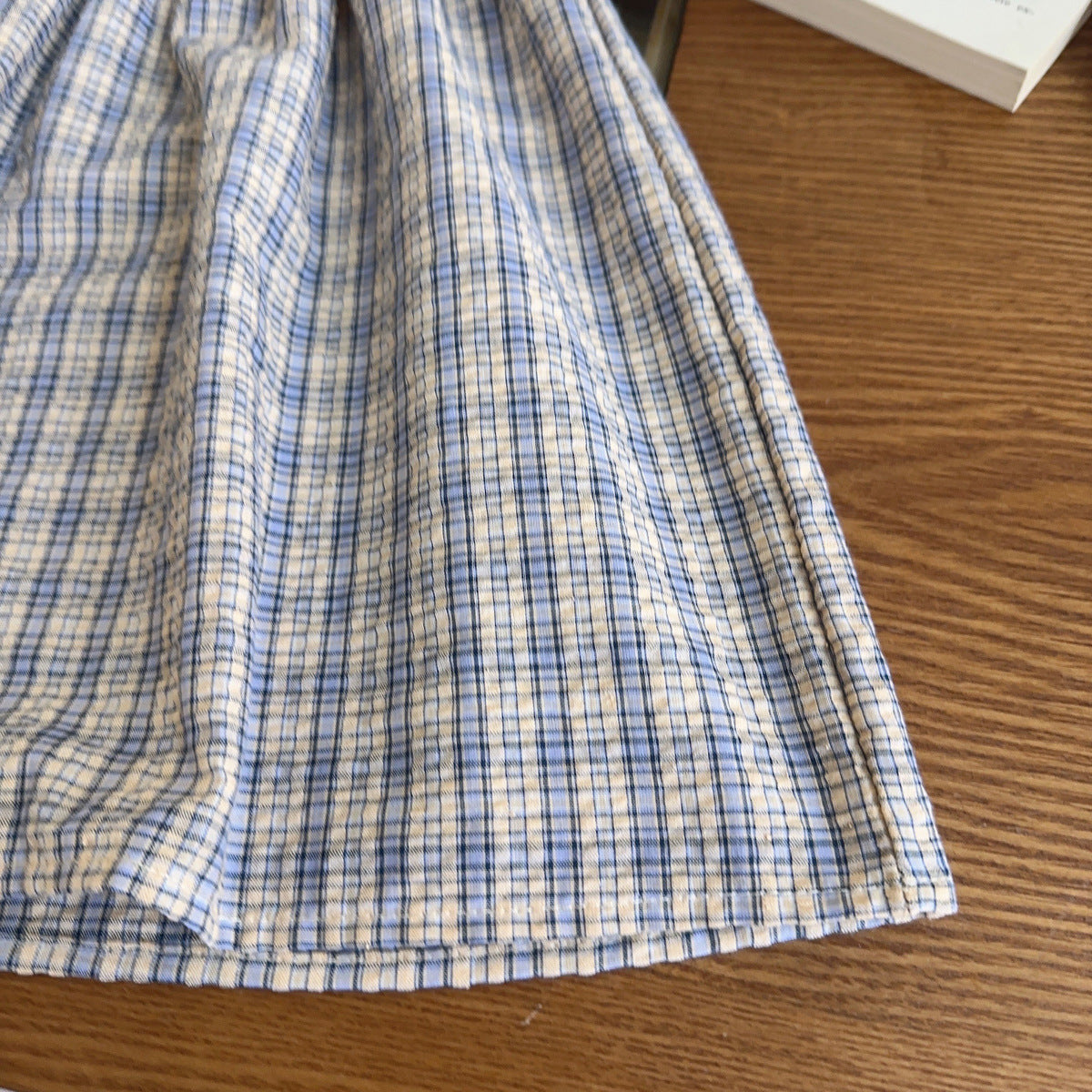 [963244] - Baju Gaun Dress Summer Lengan Kutung Retro Style Anak Perempuan Cewek - Motif Plaid - BABYHOKI STORE