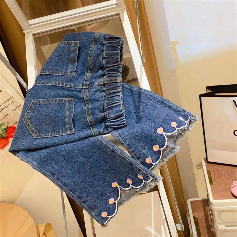 [363665] - Setelan Baju Blouse Celana Jeans Cutbray Fashion Anak Perempuan - Motif Pearl Flower