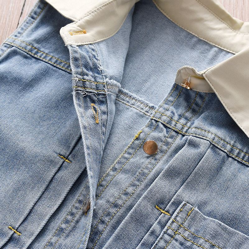 [963209] - Baju Gaun Dress Collar Kerah Lengan Kutung Korean Style Anak Perempuan Cewek - Motif Denim - BABYHOKI STORE
