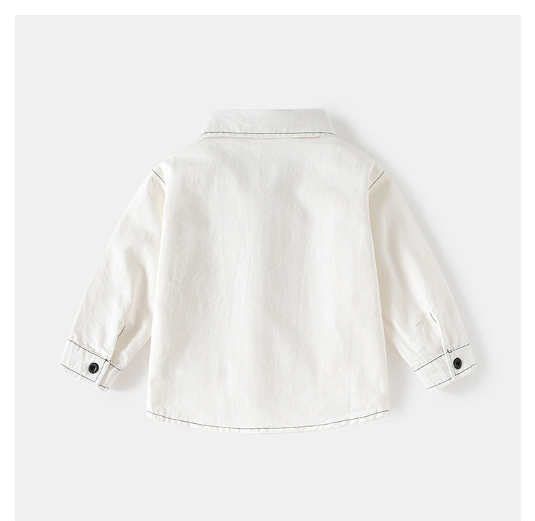 [5131121] - Baju Atasan Kemeja Kerah Kancing Atas Lengan Panjang Fashionable Anak Laki Laki Cowok - Motif Basic Color White - BABYHOKI STORE - BABYHOKI STORE