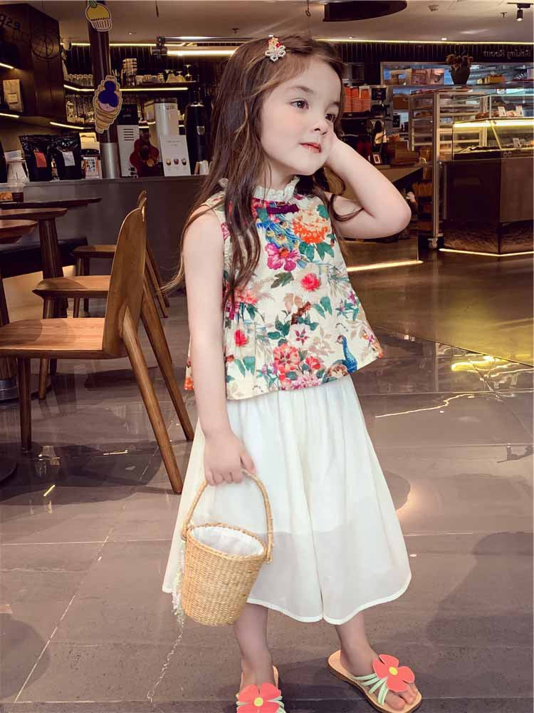 [5071090] - One Set 2in1 Baju Setelan Atasan Shanghai Lengan Kutung Bawahan Celana Panjang Putih Fashion Anak Perempuan Cewek - Motif Etnik Shanghai - BABYHOKI STORE