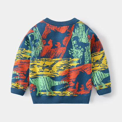 [5131024] - Baju Atasan Sweater Crewneck Fashion Import Anak Laki-Laki - Motif Dino Strikethrough
