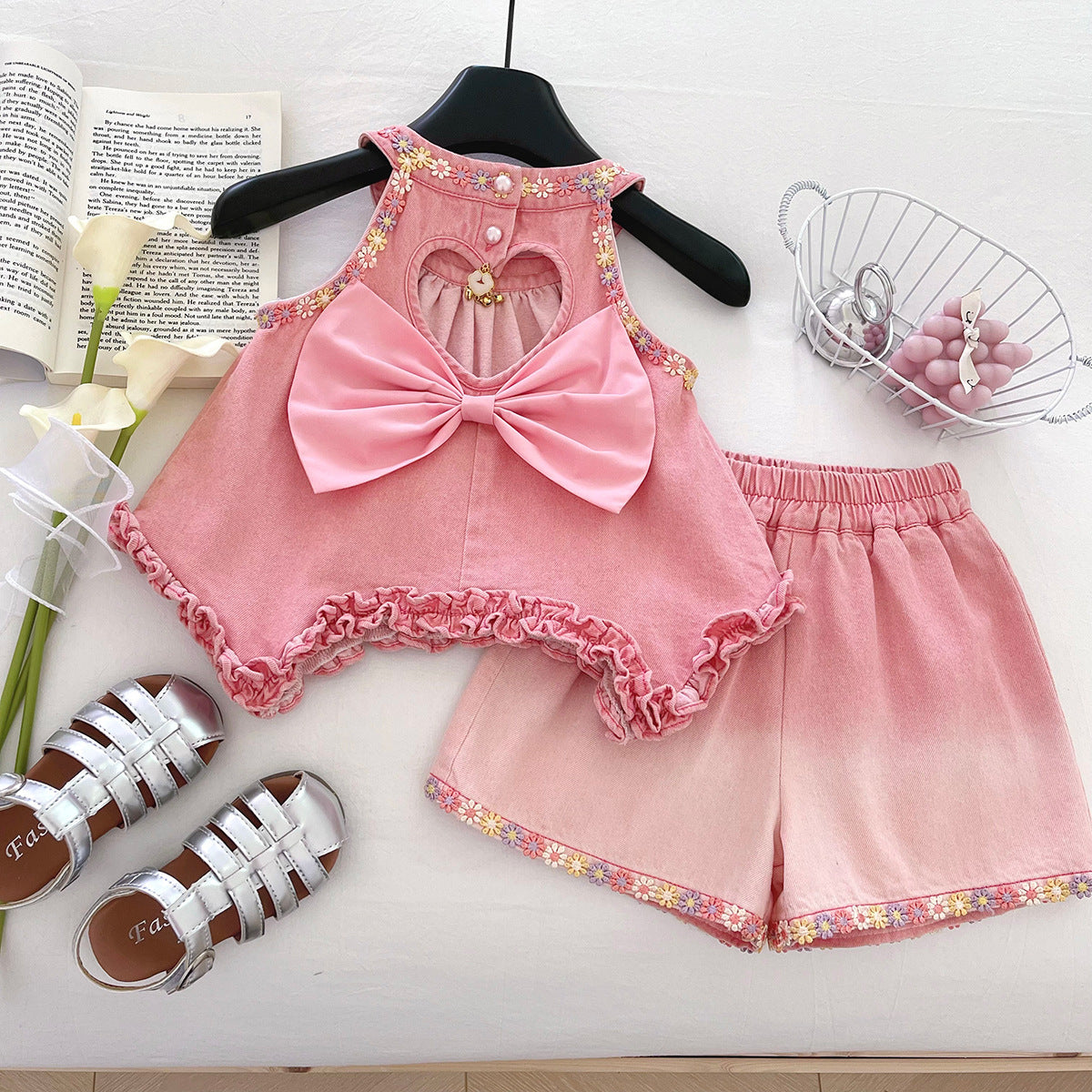 [963120] - One Set 2in1 Baju Setelan Atasan Lengan Kutung Bawahan Celana Pendek Korean Fashion Style Anak Perempuan Cewek - Motif Small Flower - BABYHOKI STORE