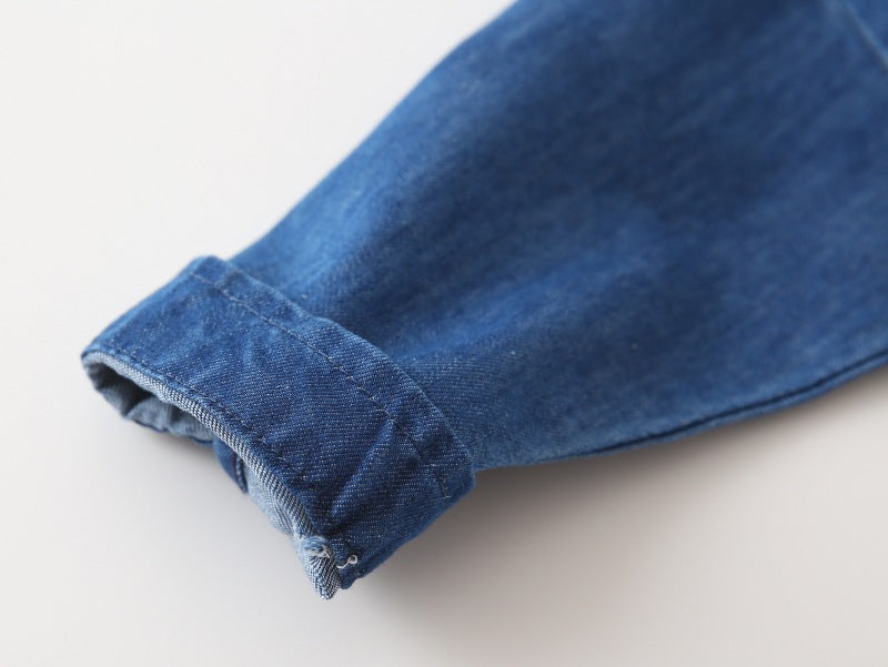 [383206] - Baju Atasan Kemeja Lengan Panjang Anak Laki-Laki Cowok  - Motif Minimalist Bear Patch - BABYHOKI STORE