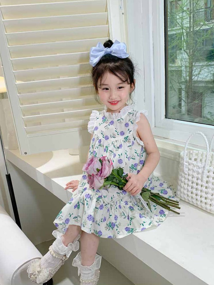 [507954] - Baju Dress Lengan Kutung Anak Perempuan Fashion - Motif Soft Flower