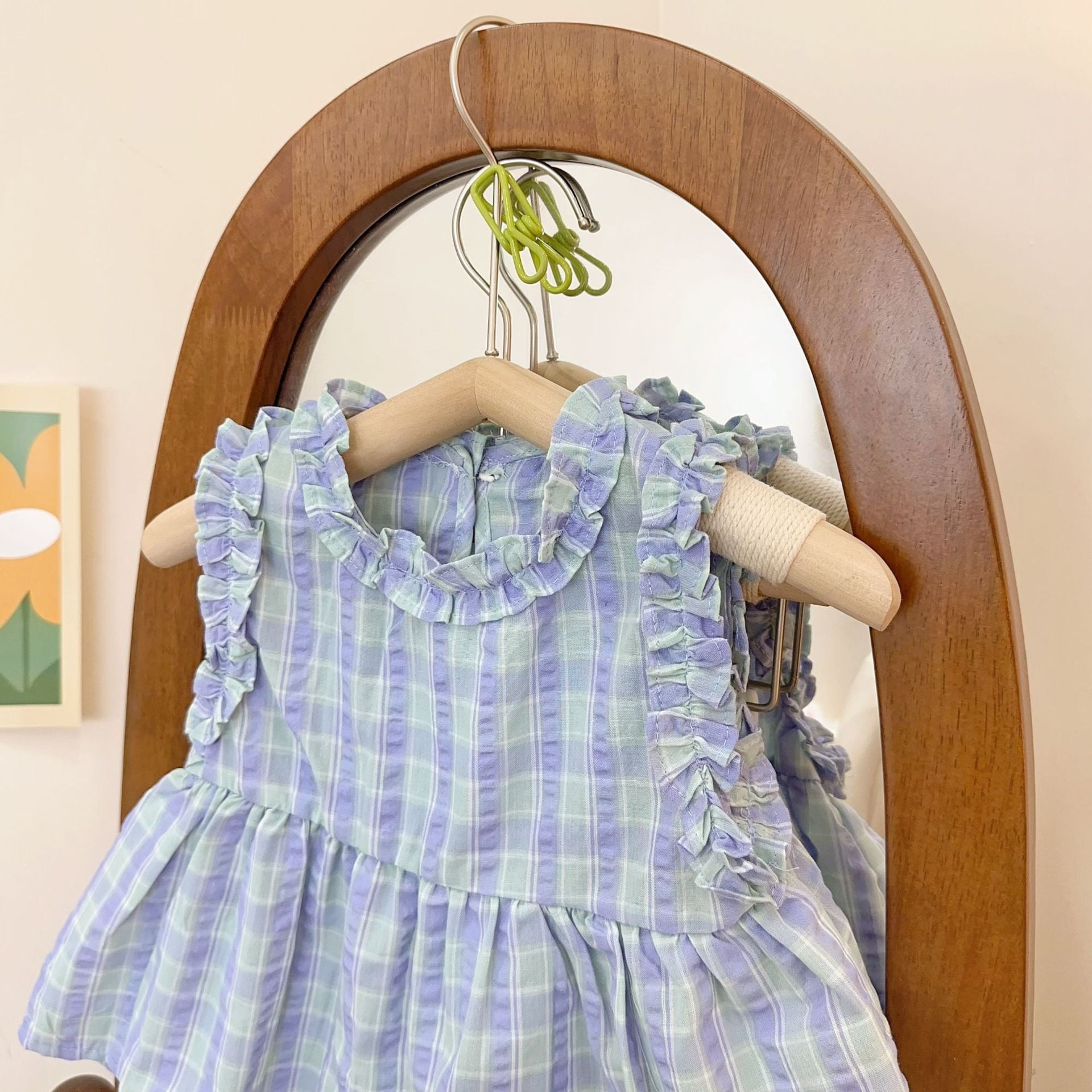 [963291] - One Set 2in1 Baju Setelan Atasan Lengan Kutung Bawahan Celana Pendek Korean Style Anak Perempuan Cewek - Motif Plaid Lace - BABYHOKI STORE