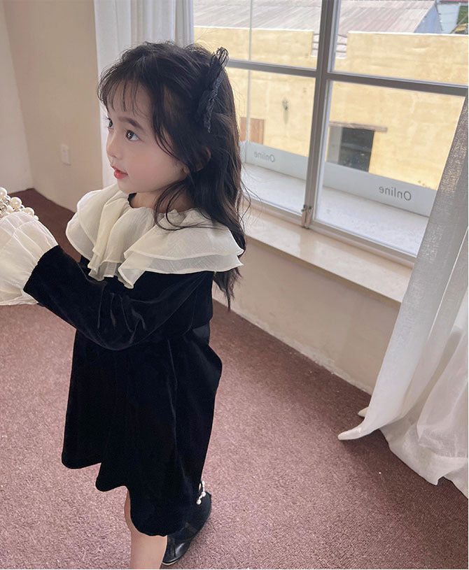 [507S1101] - Baju Dress Lengan Panjang Fashion Anak Perempuan - Motif Neck Ruffled