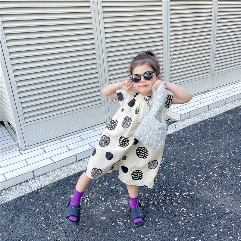 [507S196] - Setelan Jumpsuit Tanpa Lengan Celana Panjang Anak Perempuan - Motif Round Layers