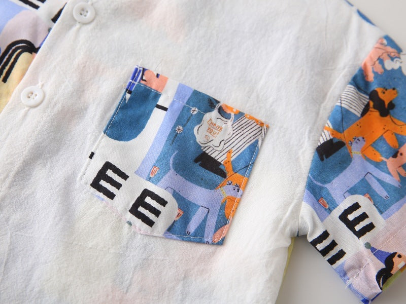 [383218] - Atasan Baju Kemeja Lengan Pendek Anak Laki-Laki - Motif Letters and Animals