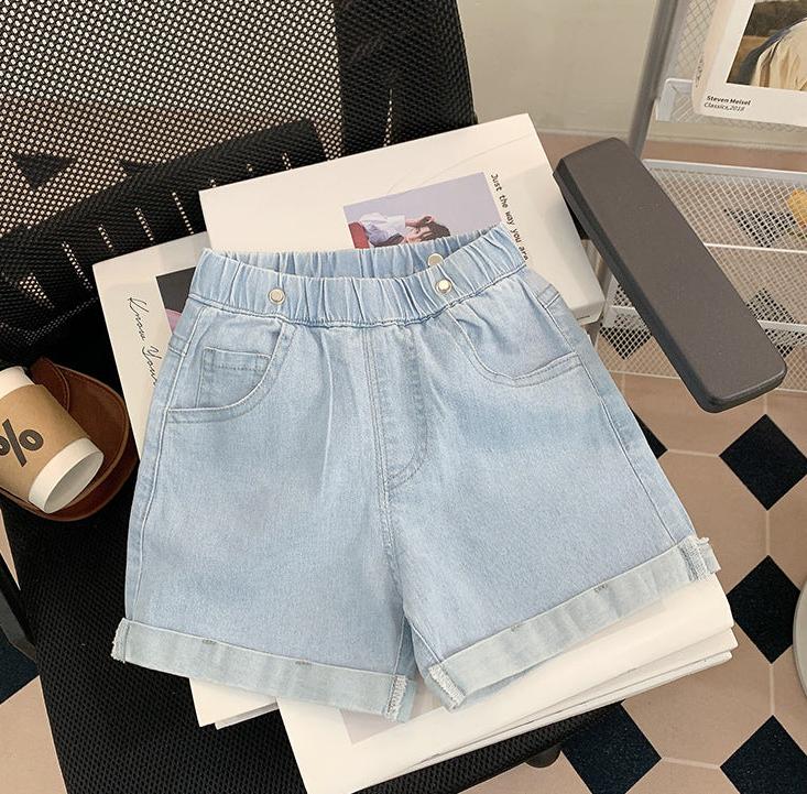 [363760] - Setelan 3 In 1 Baju Atasan Rompi Celana Pendek Jeans Fashion Anak Perempuan - Motif Denim Stripe