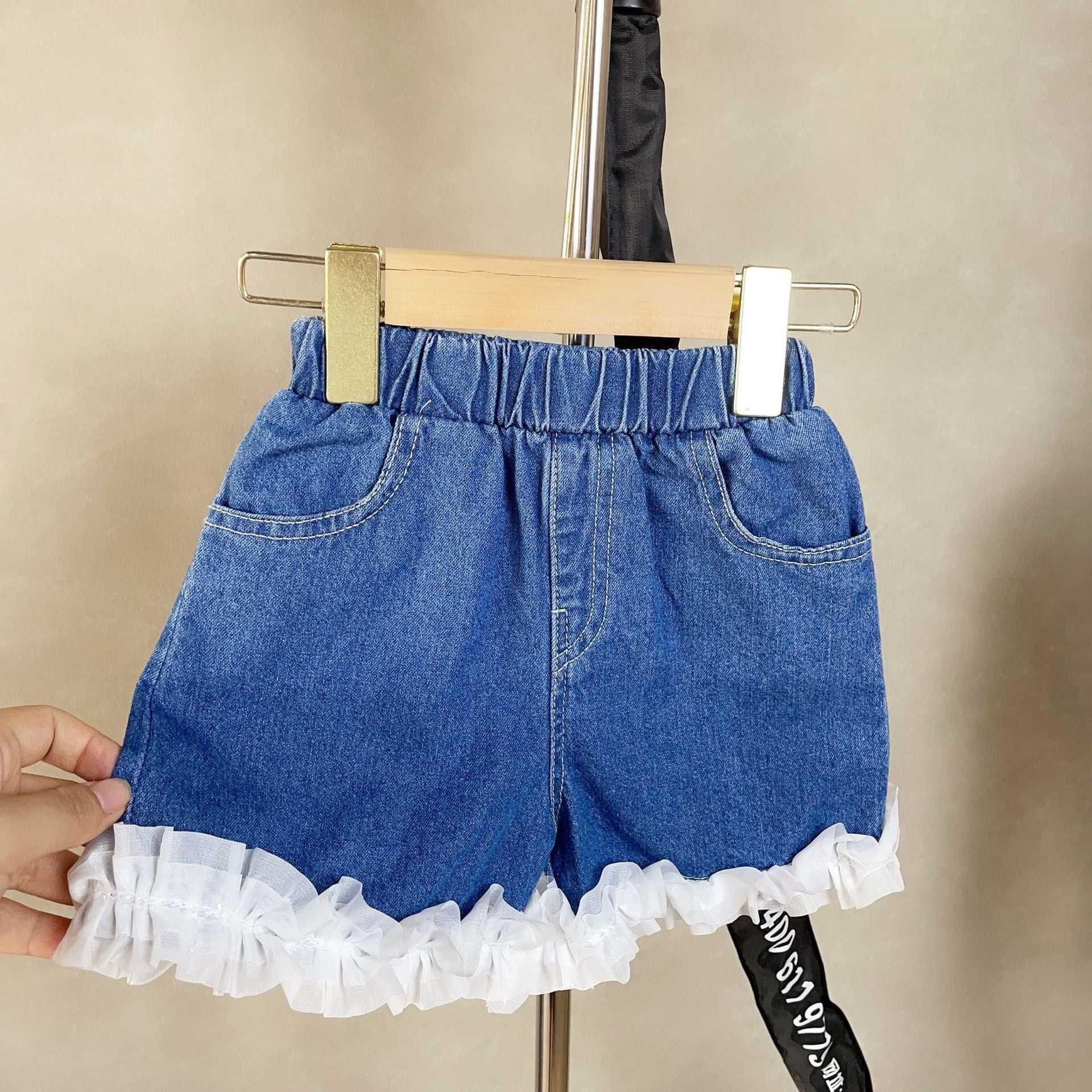 BABYHOKI STORE Usia 7 8 9 10 Tahun Baju Anak Tanggung Cewek [363647] - Baju Setelan Blouse Kutung Celana Pendek Jeans Fashion Anak Perempuan - Motif Thin Lace