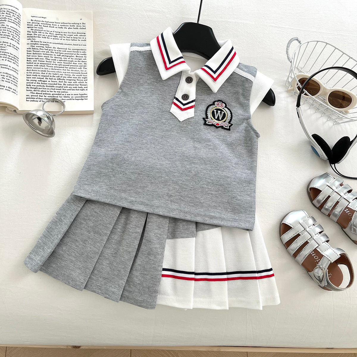 [963122] - One Set 2in1 Baju Setelan Atasan Kaos Kerah Lengan Kutung Bawahan Celana Rok Pendek College Fashion Style Anak Perempuan Cewek - Motif Color Striped - BABYHOKI STORE