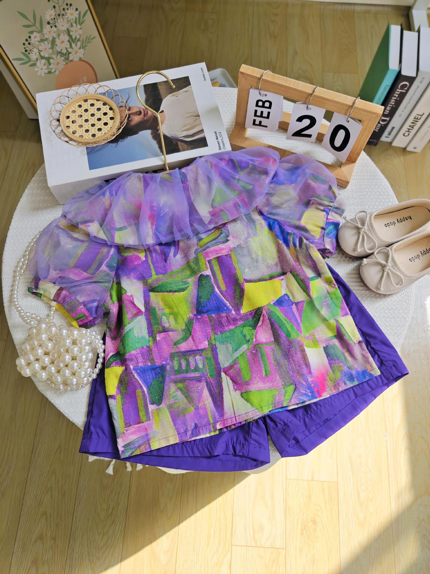 [363733] - Baju Setelan Blouse Lengan Pendek Celana Pendek Fashion Anak Perempuan - Motif Abstract Geometry