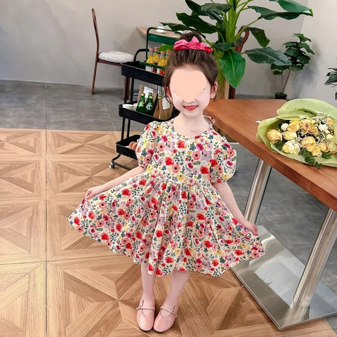 [507S1155] - Baju Dress Lengan Pendek Fashion Anak Perempuan - Motif Flower Petal