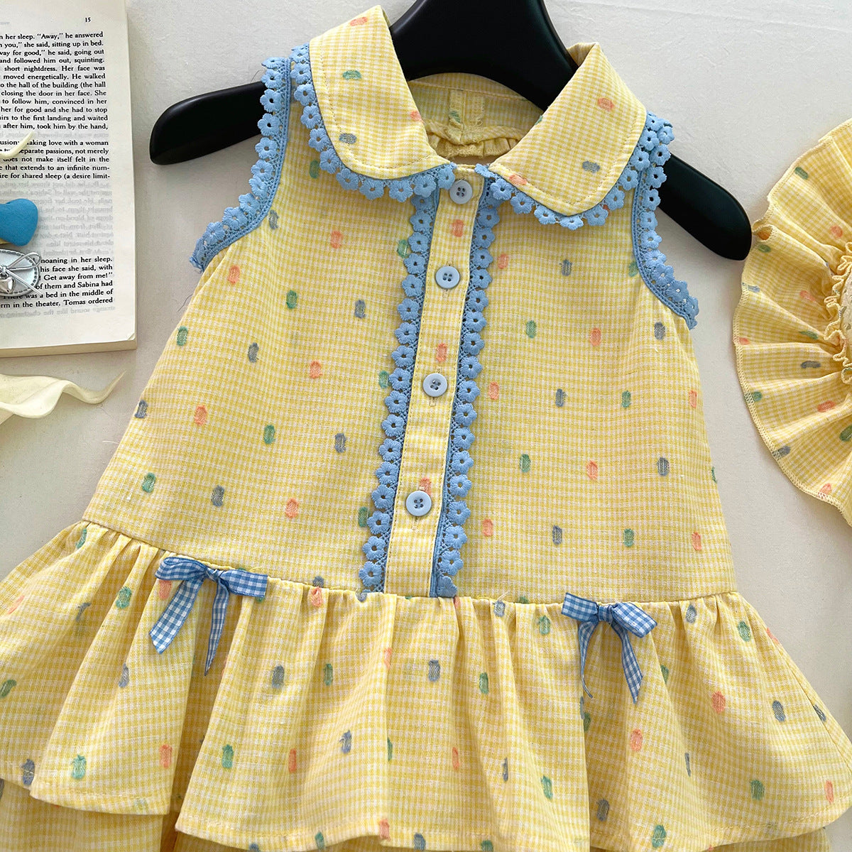[963164] - Baju Gaun Dress Lengan Kutung Korean Version Style Anak Perempuan Cewek - Motif Yellow Dot Plaid - BABYHOKI STORE - BABYHOKI STORE
