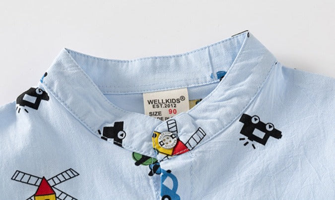 [5131019] - Baju Atasan Kemeja Koko Fashion Anak Laki-Laki - Motif T-Rex Car