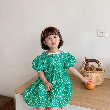 [507S158] - Baju Dress Lengan Pendek Fashion Anak Perempuan - Motif Polka Lace