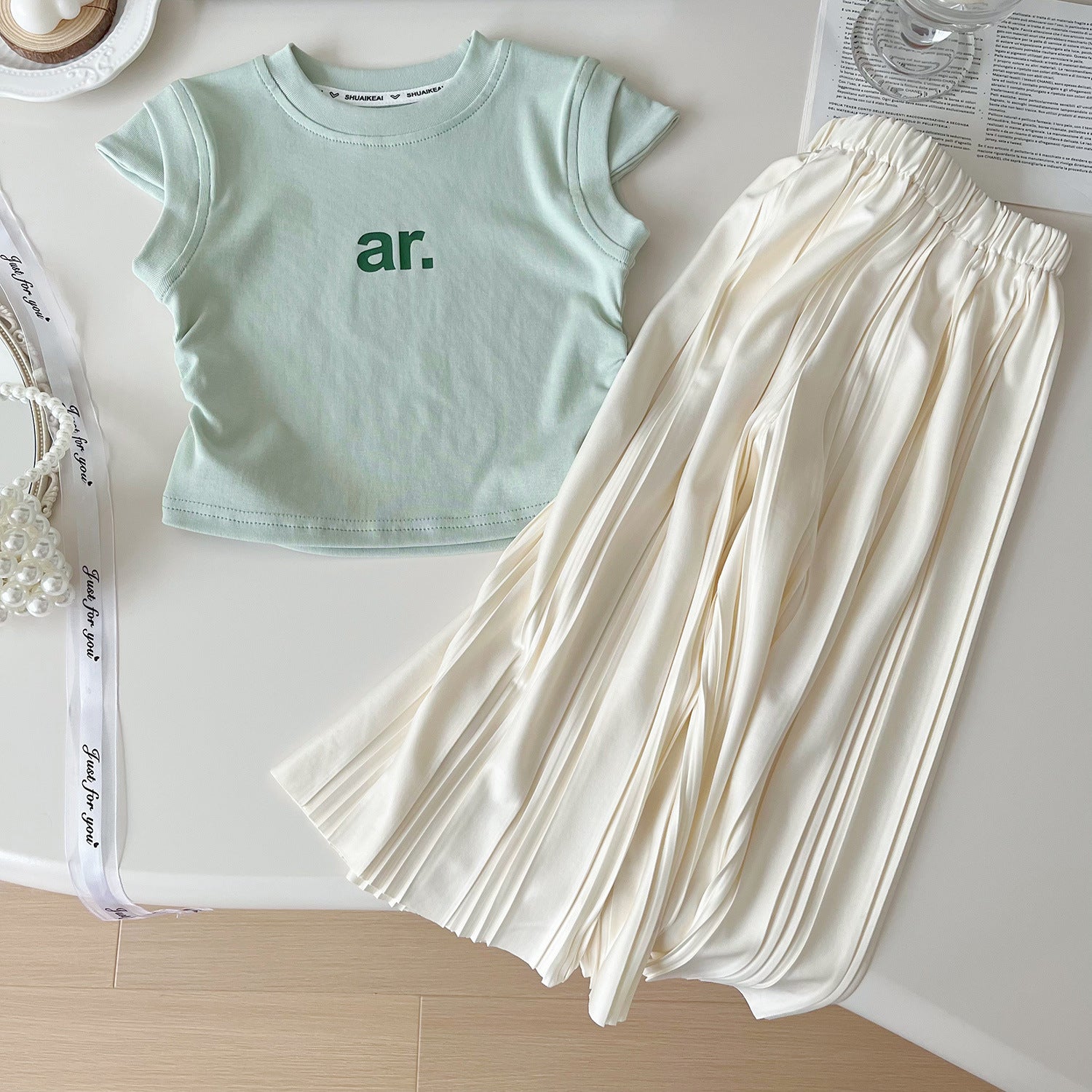 [963133] - One Set 2in1 Baju Setelan Atasan Kaos Lengan Kutung Bawahan Celana Panjang Comfort Version Style Anak Perempuan Cewek - Motif Pastel Green Color - BABYHOKI STORE - BABYHOKI STORE