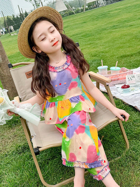 [5071057] - Setelan Baju Kutung Celana Panjang Santai Fashion Anak Perempuan - Motif Colorful Flower