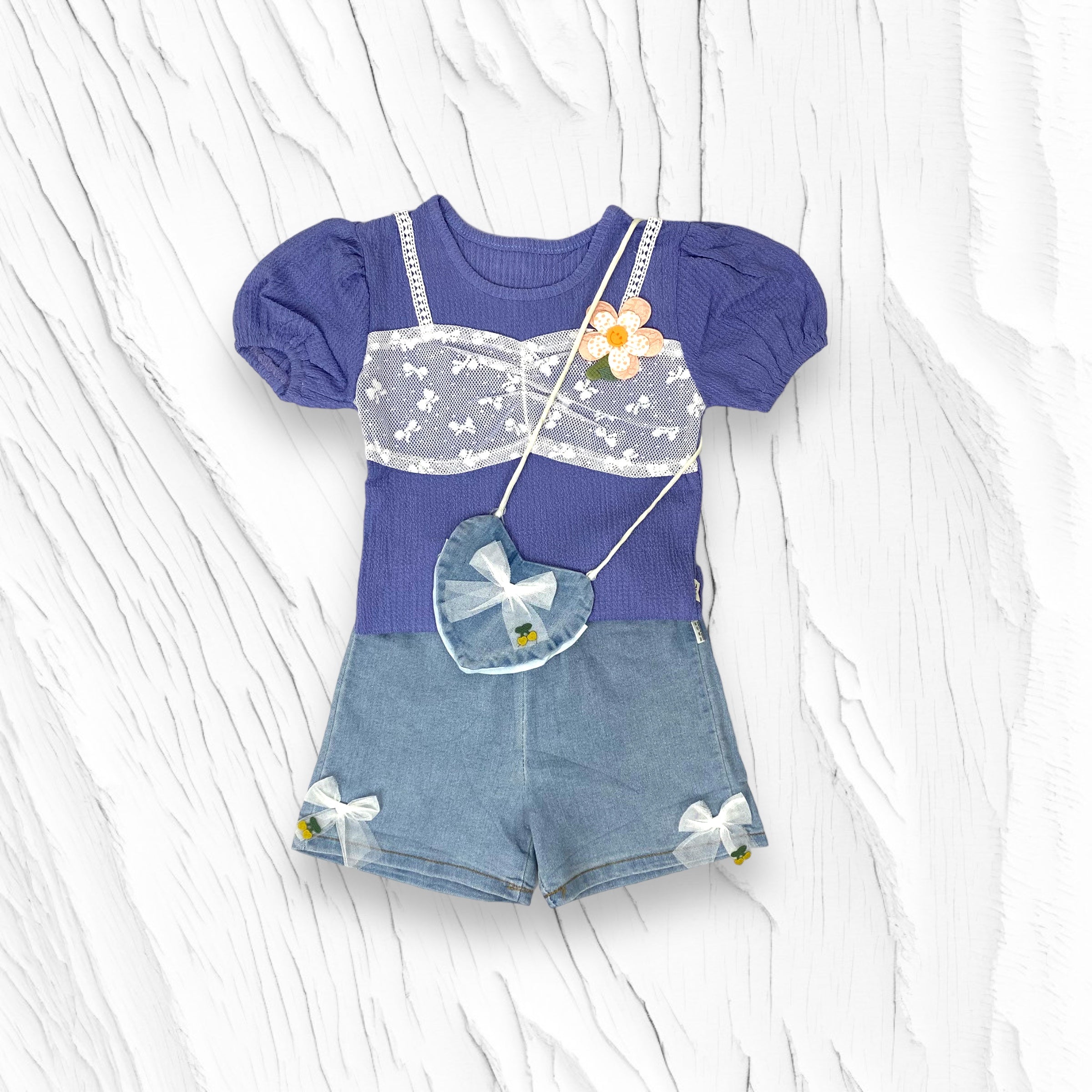 [340353-V1] - Baju Setelan Blouse Celana Jeans Fashion Anak Perempuan - Motif Vest Flower