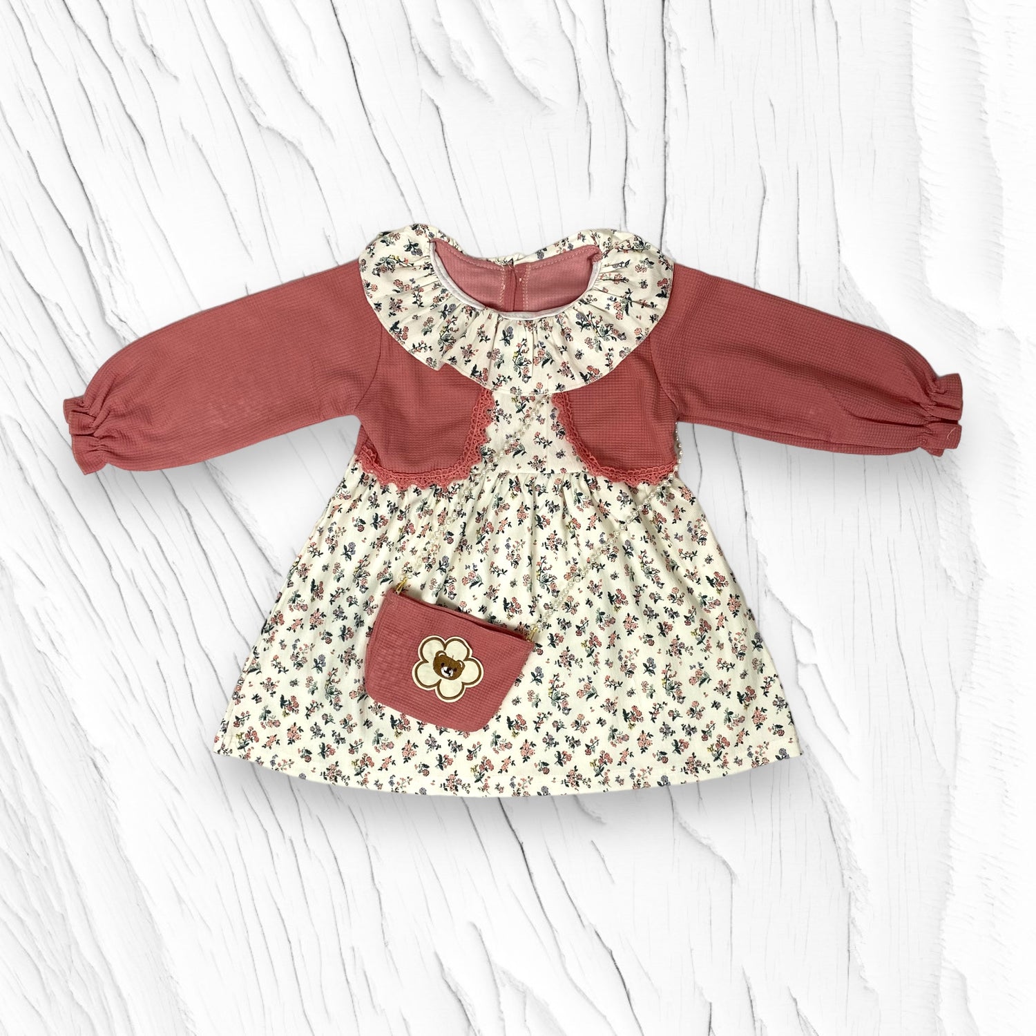 [340412-V1] - Baju Dress Lengan Panjang Fashion Anak Perempuan - Motif Sleeve Flower