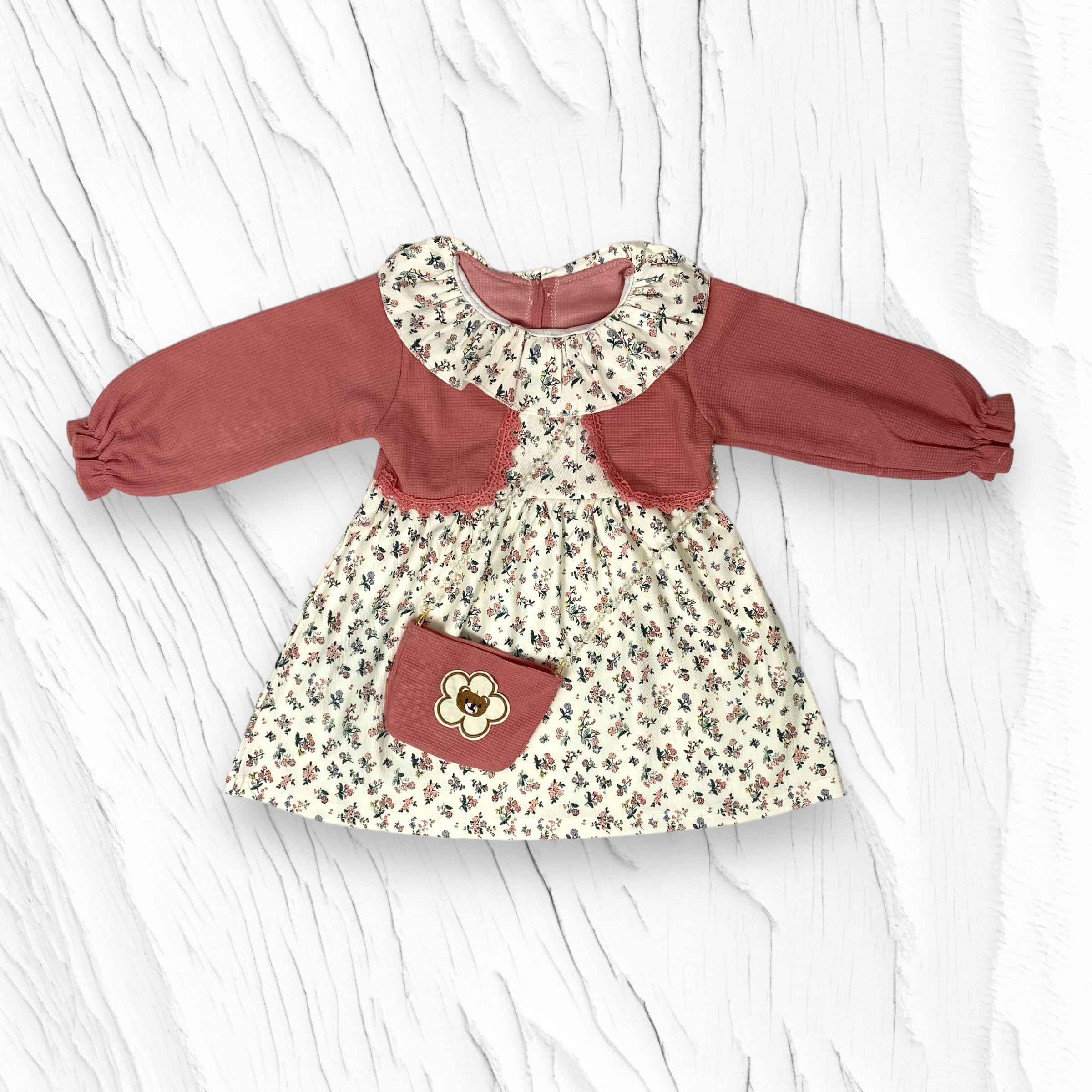 [340412-V1] - Baju Dress Lengan Panjang Fashion Anak Perempuan - Motif Sleeve Flower