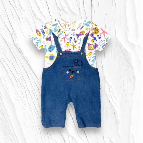[340350-V1] - Baju Setelan Blouse Kaos Overall Fashion Anak Perempuan - Motif Marine Life
