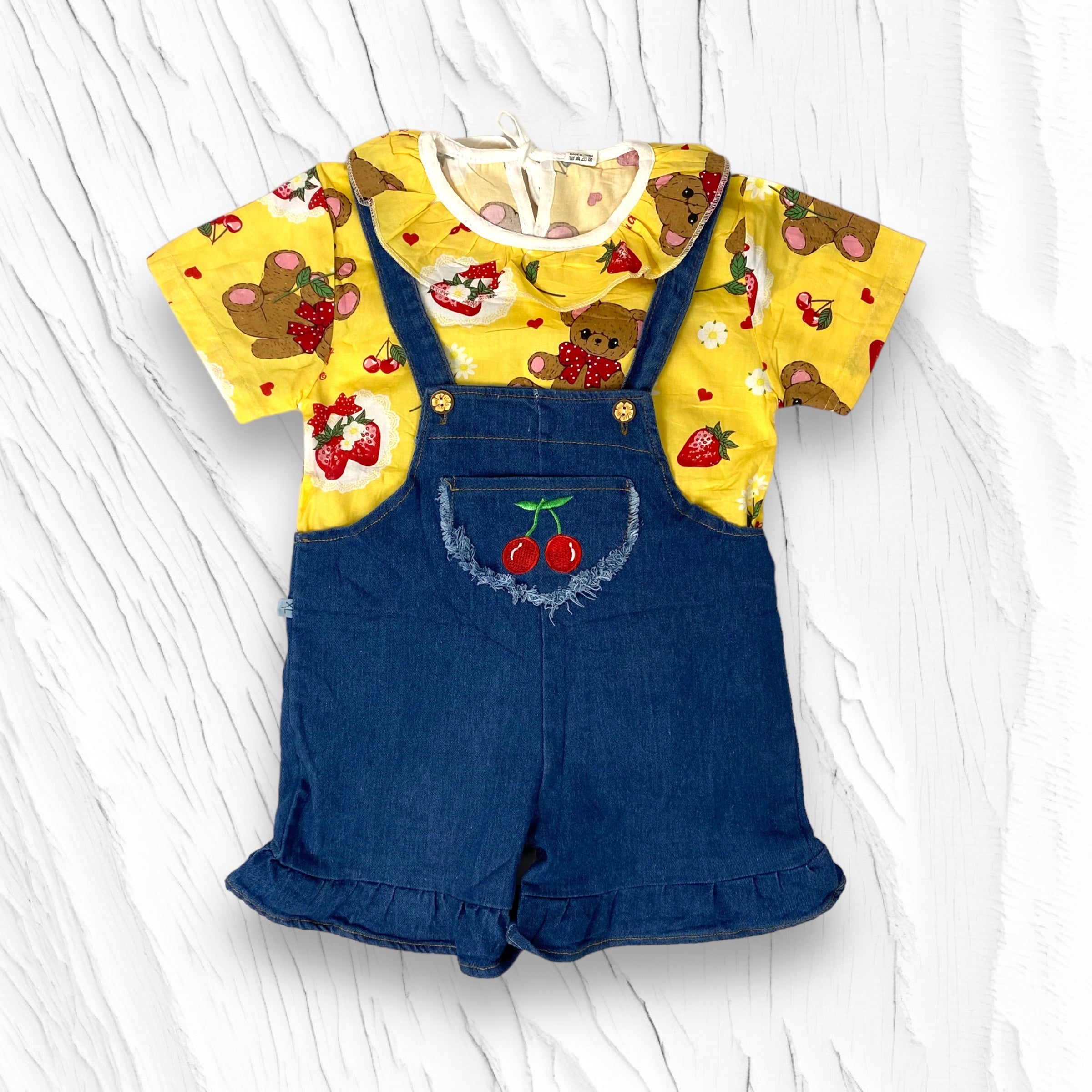 [340341-V1] - Baju Setelan Blouse Kaos Overall Fashion Anak Perempuan - Motif Ribbon Bear