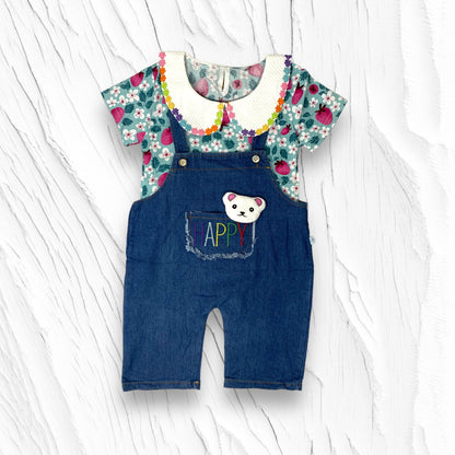 [340348-V1] - Baju Setelan Blouse Kaos Overall Fashion Anak Perempuan - Motif Strawberry