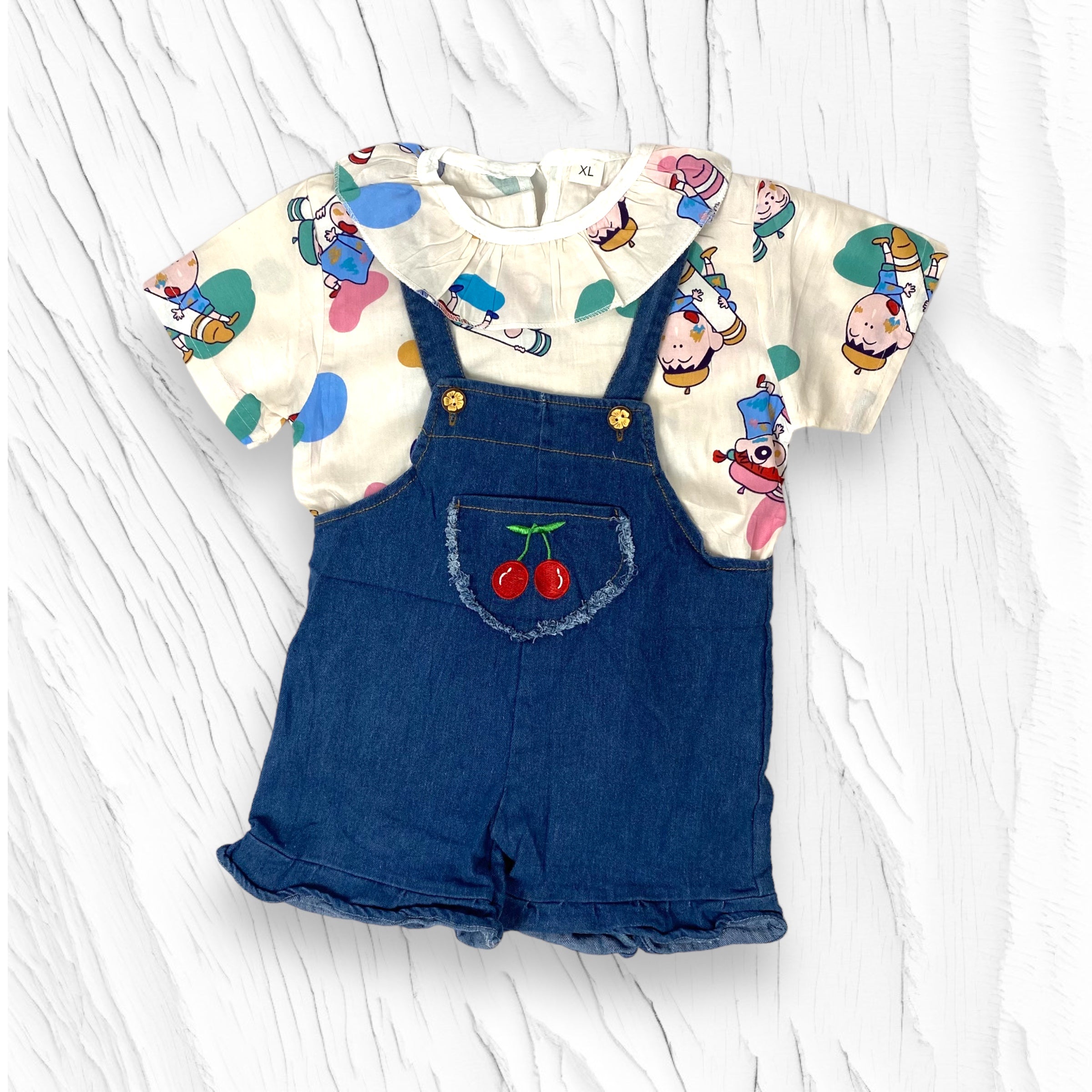 [340342-V1] - Baju Setelan Blouse Kaos Overall Fashion Anak Perempuan - Motif Funny Animation