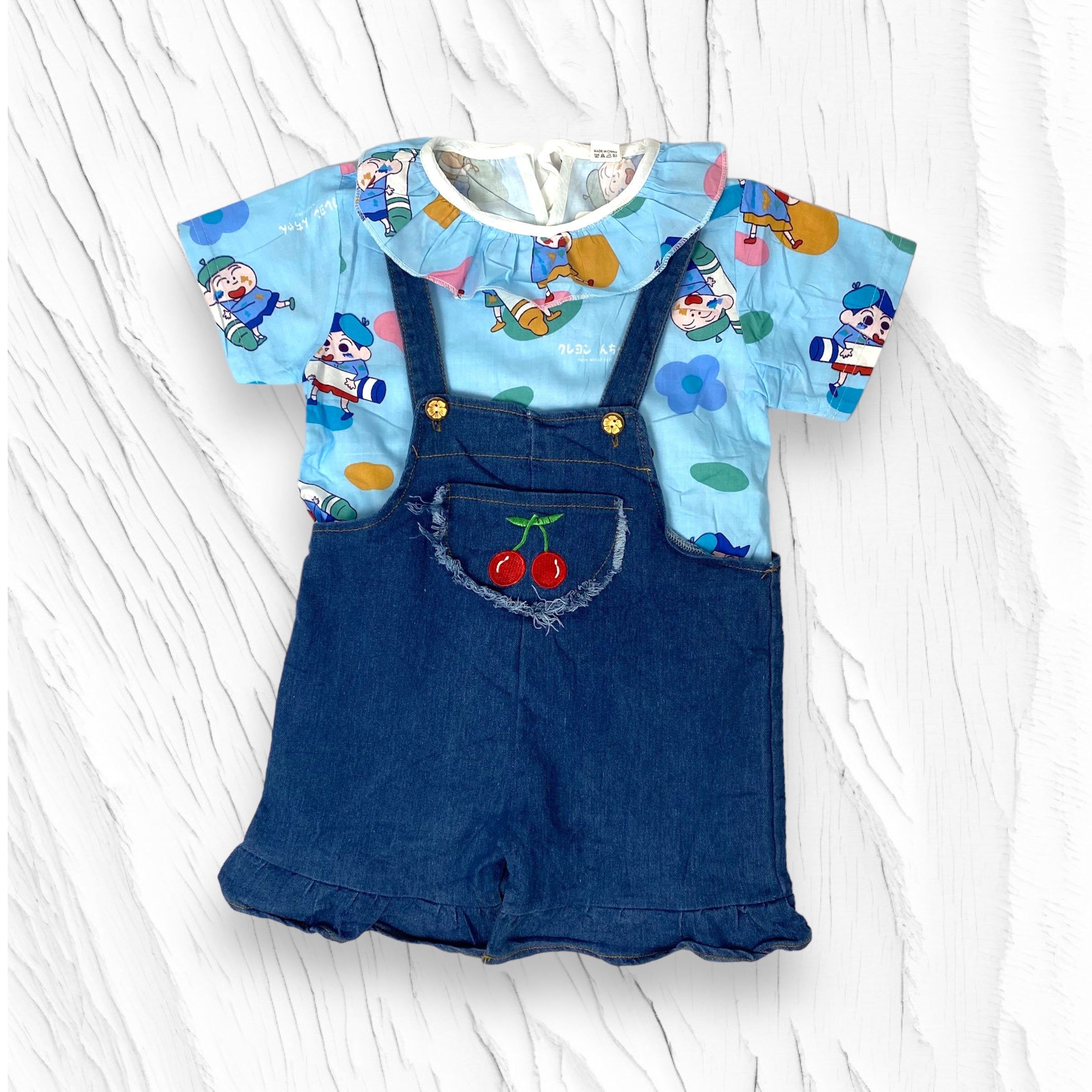 [340342-V1] - Baju Setelan Blouse Kaos Overall Fashion Anak Perempuan - Motif Funny Animation