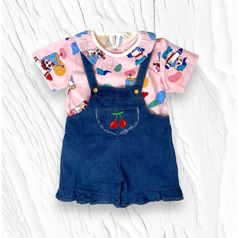 [340342-V1] - Baju Setelan Blouse Kaos Overall Fashion Anak Perempuan - Motif Funny Animation