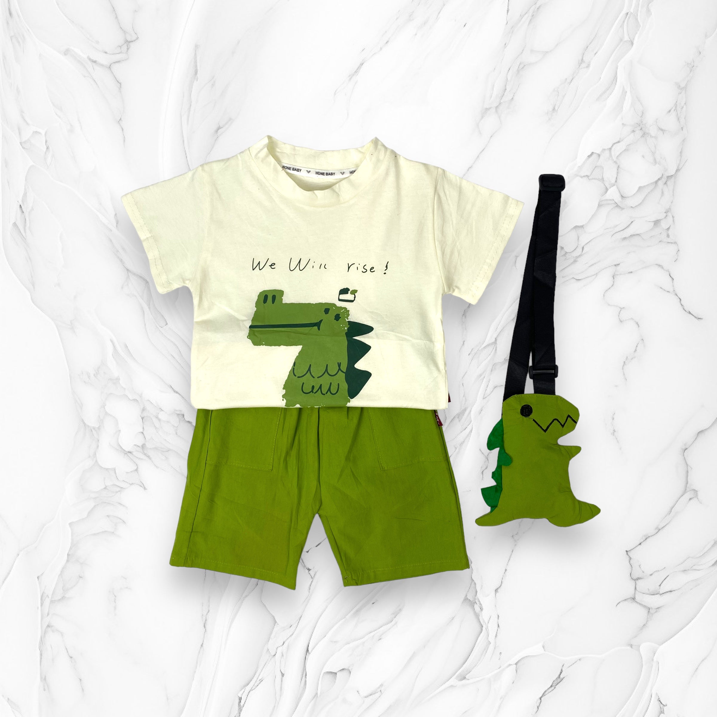 [345468-V1] - Baju Setelan Kaos Celana Pendek Fashion Anak Laki-Laki - Motif Dino Shoulder