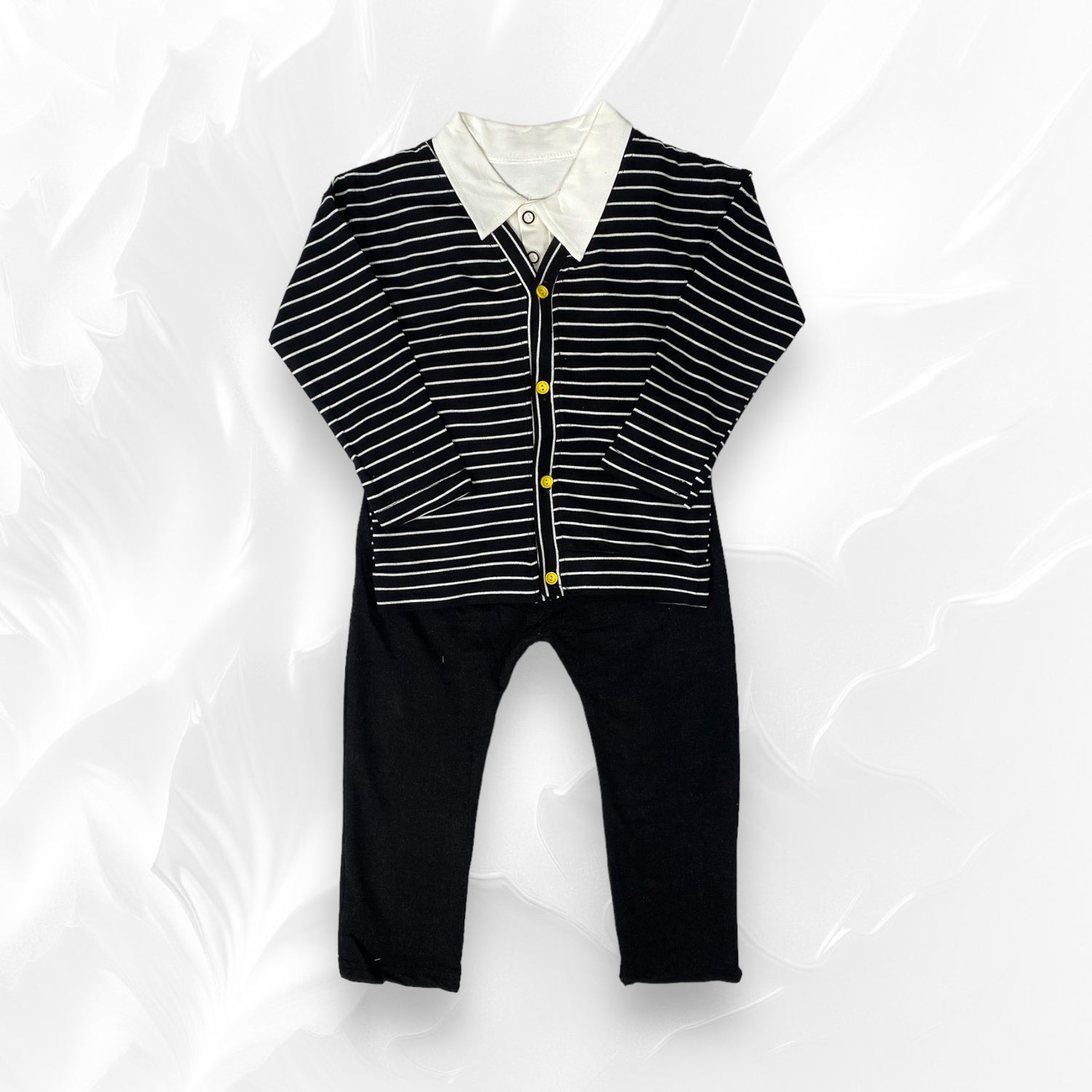 [345472-V1] - Baju Setelan 3 in 1 Polo Kerah Fashion Anak Laki-Laki - Motif Striped Crown