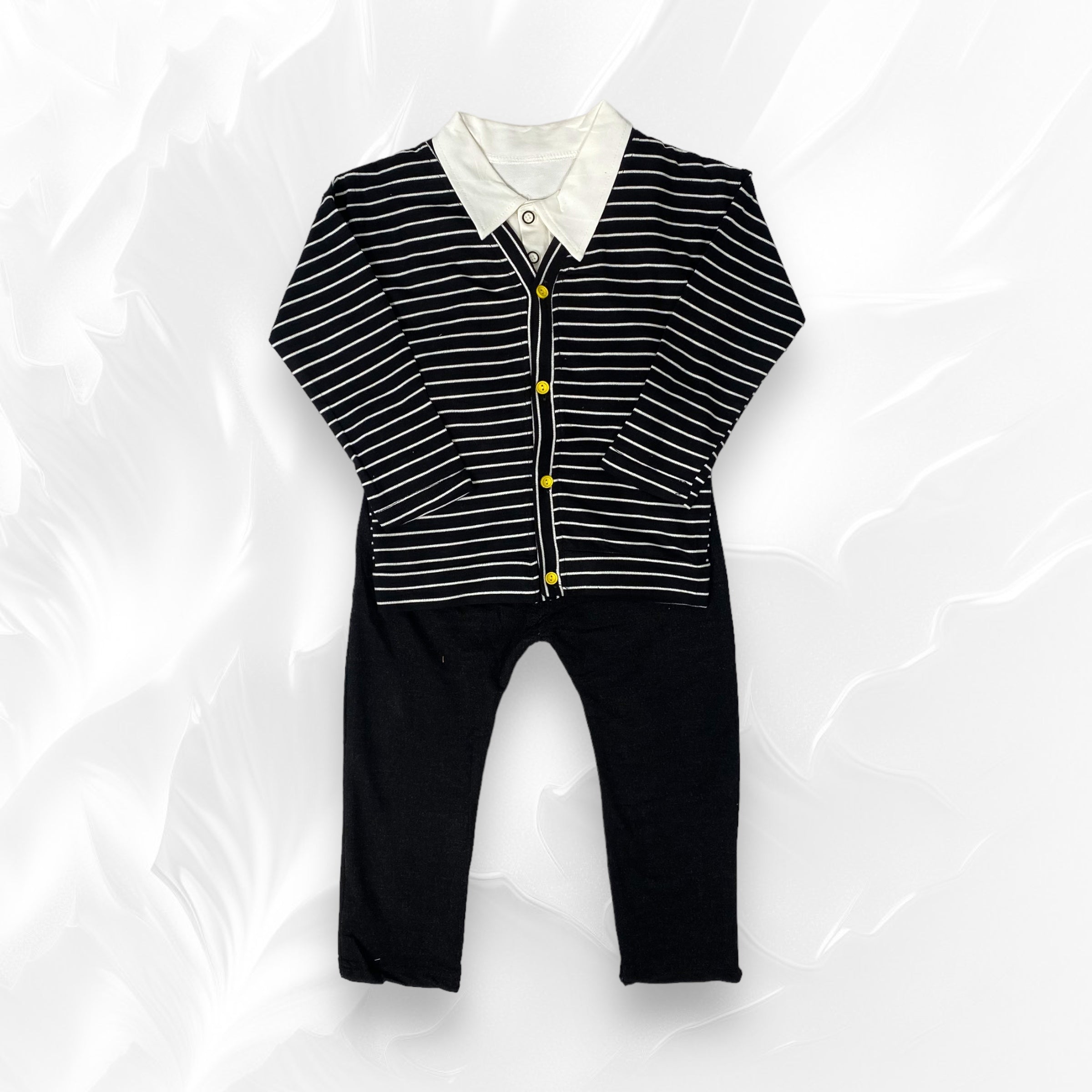 [345472-V1] - Baju Setelan 3 in 1 Polo Kerah Fashion Anak Laki-Laki - Motif Striped Crown