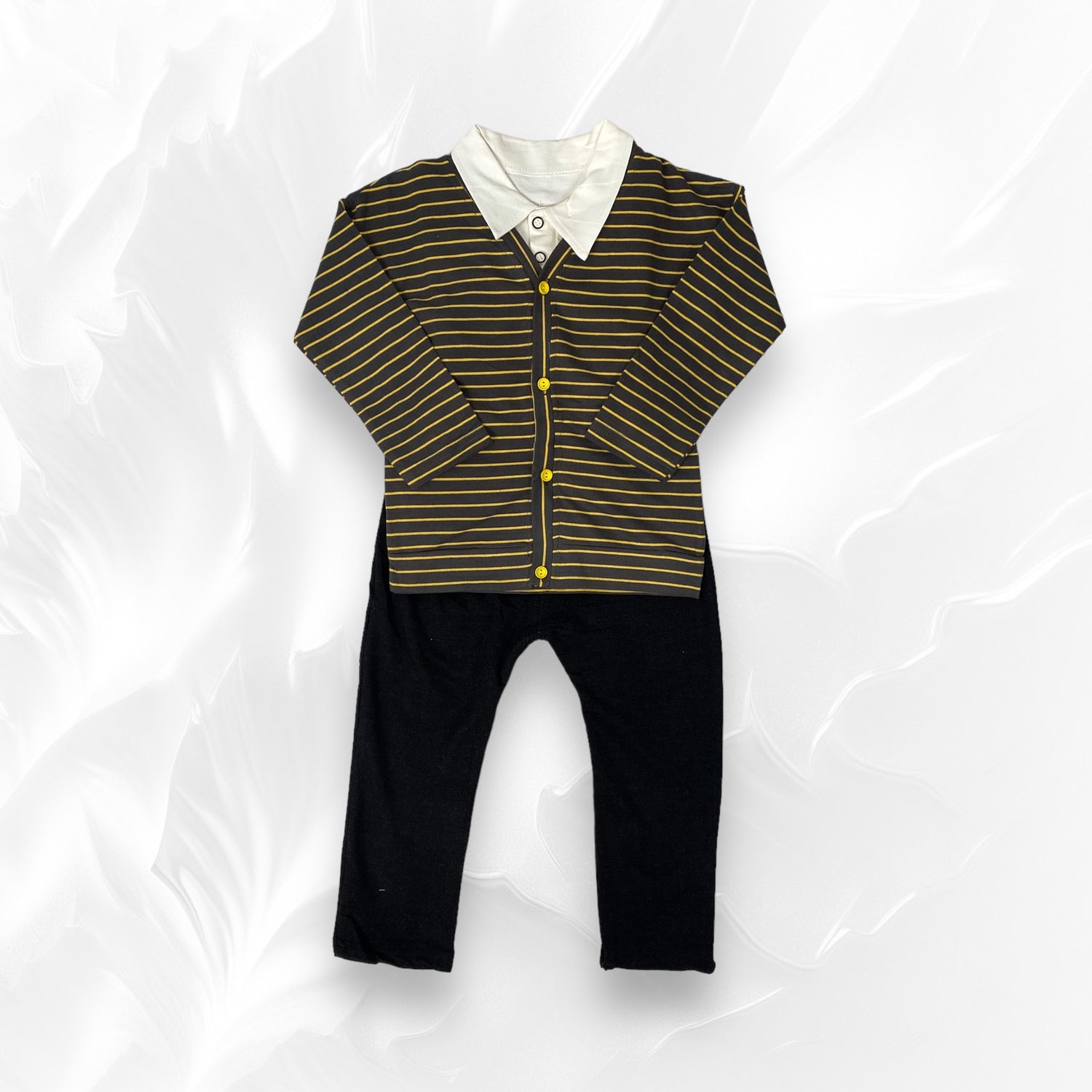 [345472-V1] - Baju Setelan 3 in 1 Polo Kerah Fashion Anak Laki-Laki - Motif Striped Crown