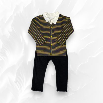 [345472-V1] - Baju Setelan 3 in 1 Polo Kerah Fashion Anak Laki-Laki - Motif Striped Crown