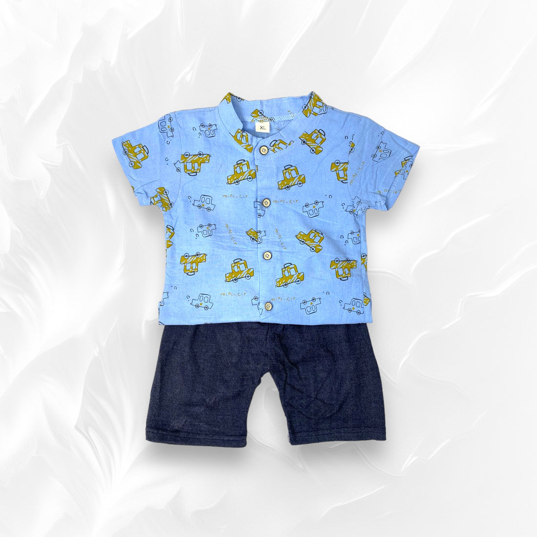 [345389-V1] - Baju Setelan Kemeja Koko Celana Jeans Fashion Anak Cowok - Motif Car Pattern