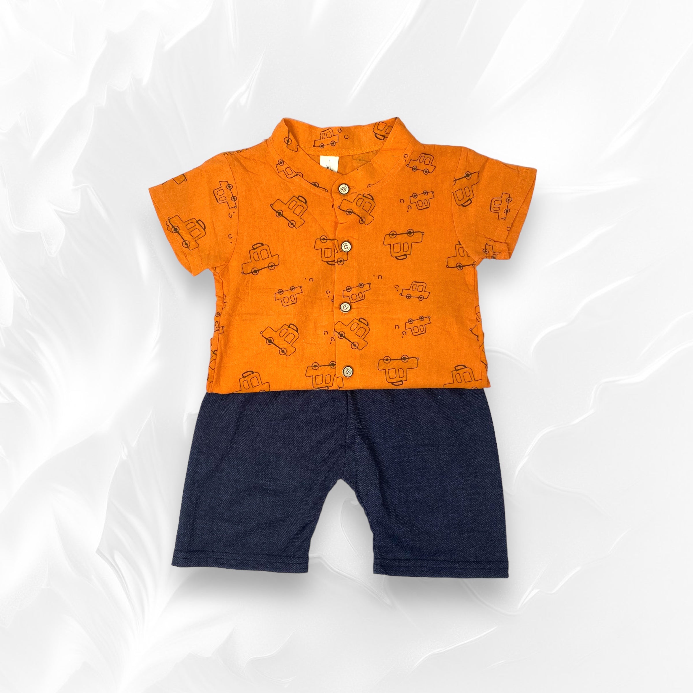 [345389-V1] - Baju Setelan Kemeja Koko Celana Jeans Fashion Anak Cowok - Motif Car Pattern