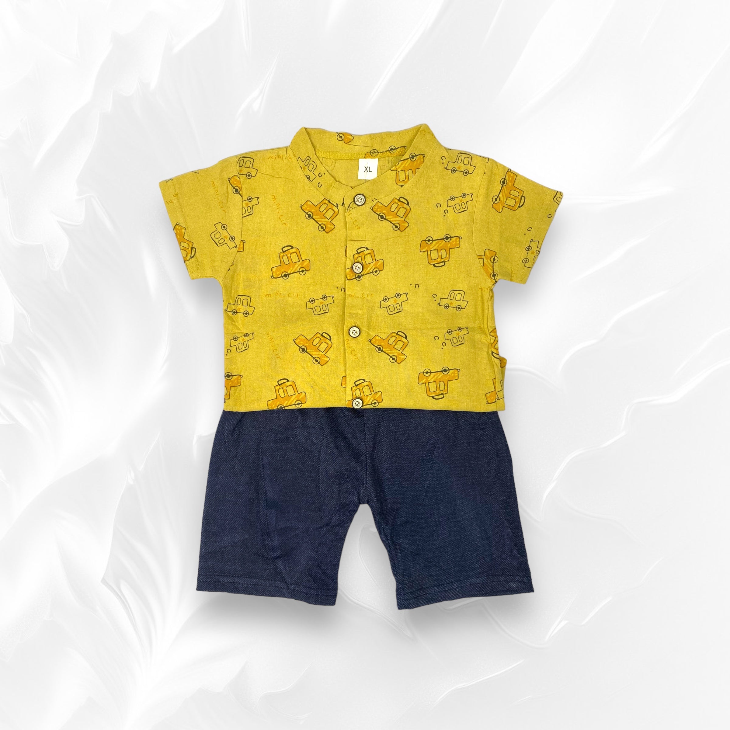 [345389-V1] - Baju Setelan Kemeja Koko Celana Jeans Fashion Anak Cowok - Motif Car Pattern