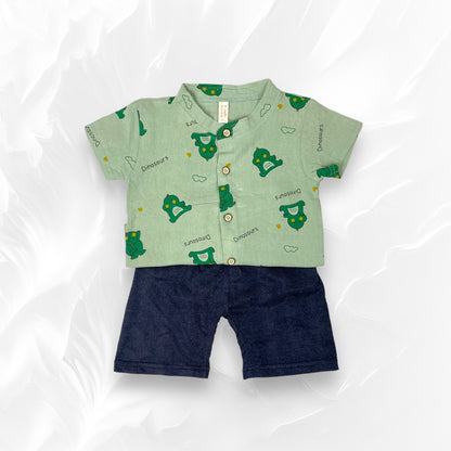 [345393-V1] - Baju Setelan Kemeja Koko Fashion Anak Laki-Laki - Motif Baby Dino