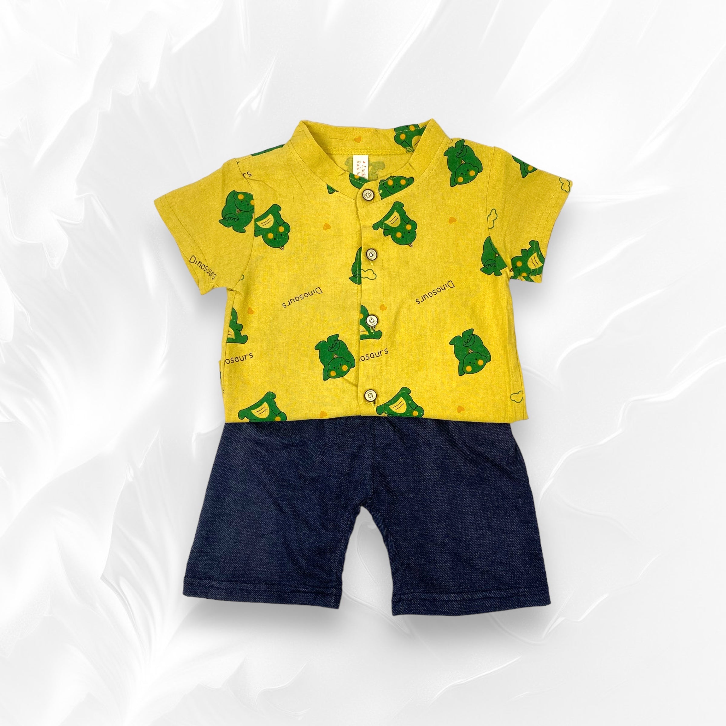 [345393-V1] - Baju Setelan Kemeja Koko Fashion Anak Laki-Laki - Motif Baby Dino