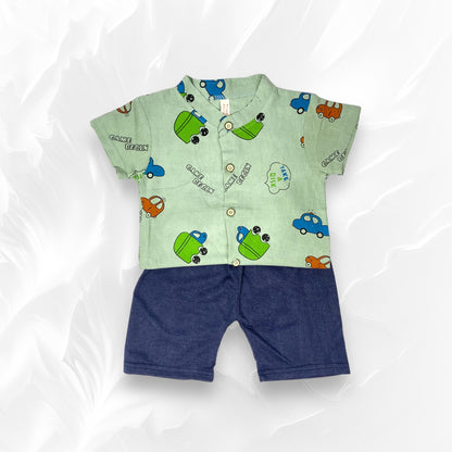 [345390-V1] - Baju Setelan Kemeja Koko Celana Jeans Fashion Anak Laki-Laki - Motif Color Car