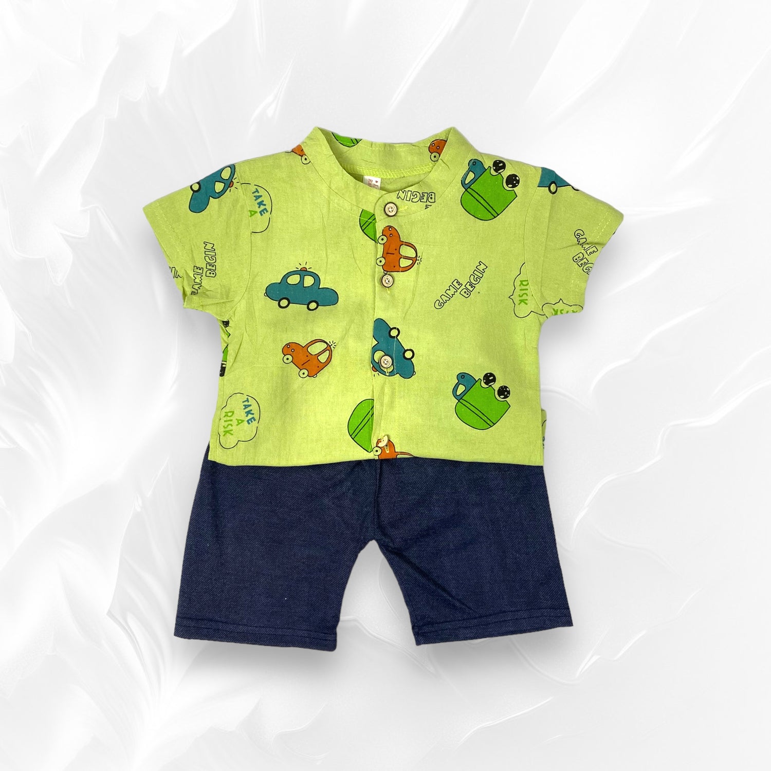 [345390-V1] - Baju Setelan Kemeja Koko Celana Jeans Fashion Anak Laki-Laki - Motif Color Car