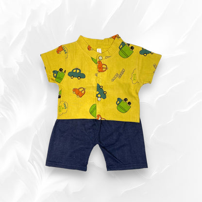 [345390-V1] - Baju Setelan Kemeja Koko Celana Jeans Fashion Anak Laki-Laki - Motif Color Car