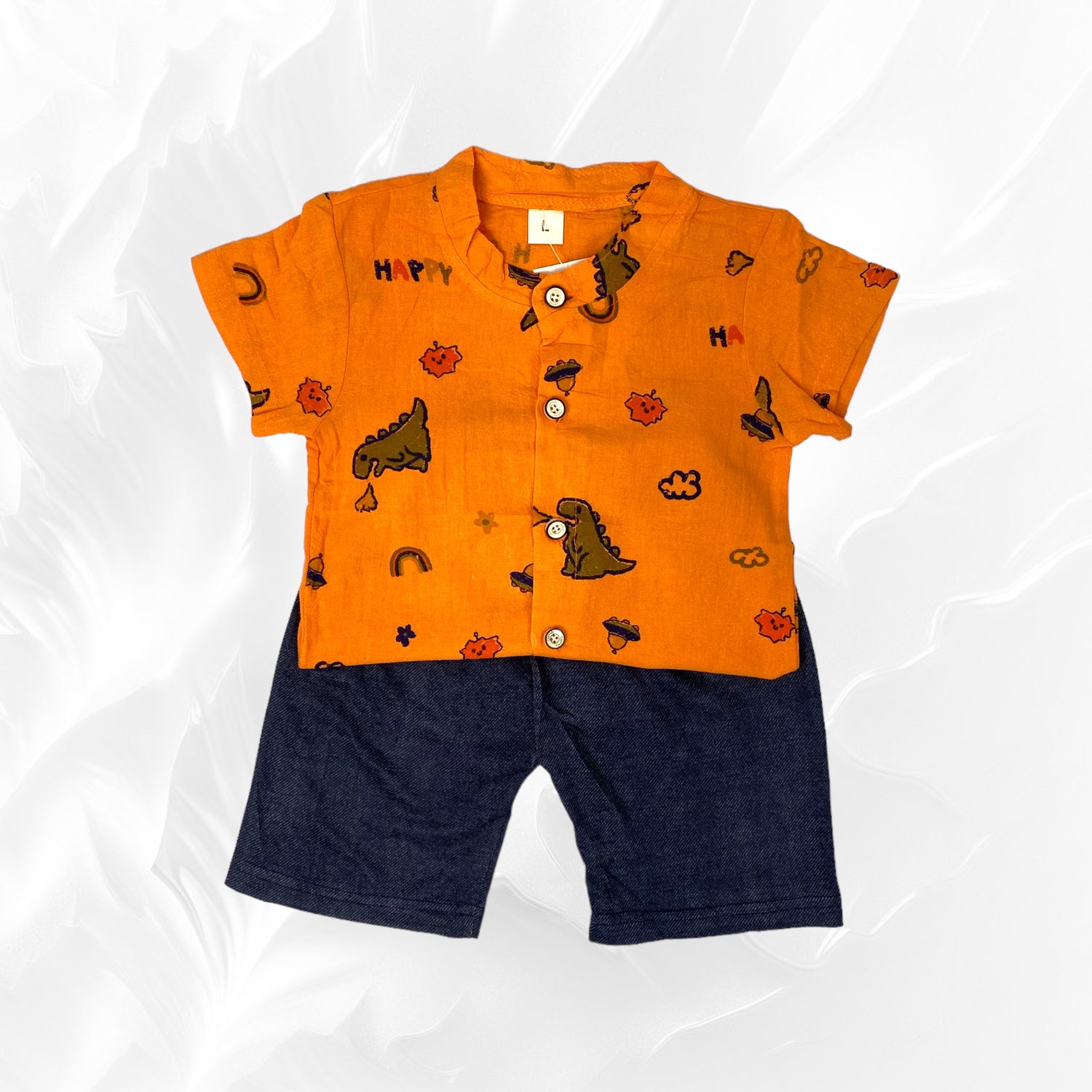 [345391-V1] - Baju Setelan Kemeja Koko Fashion Anak Laki-Laki - Motif Dino Happy