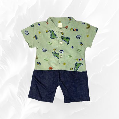 [345391-V1] - Baju Setelan Kemeja Koko Fashion Anak Laki-Laki - Motif Dino Happy