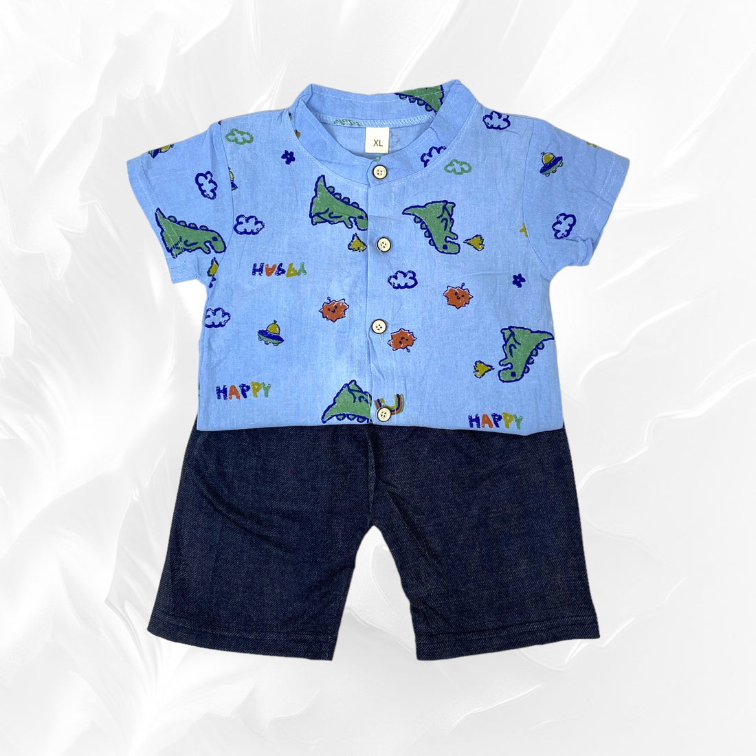 [345391-V1] - Baju Setelan Kemeja Koko Fashion Anak Laki-Laki - Motif Dino Happy