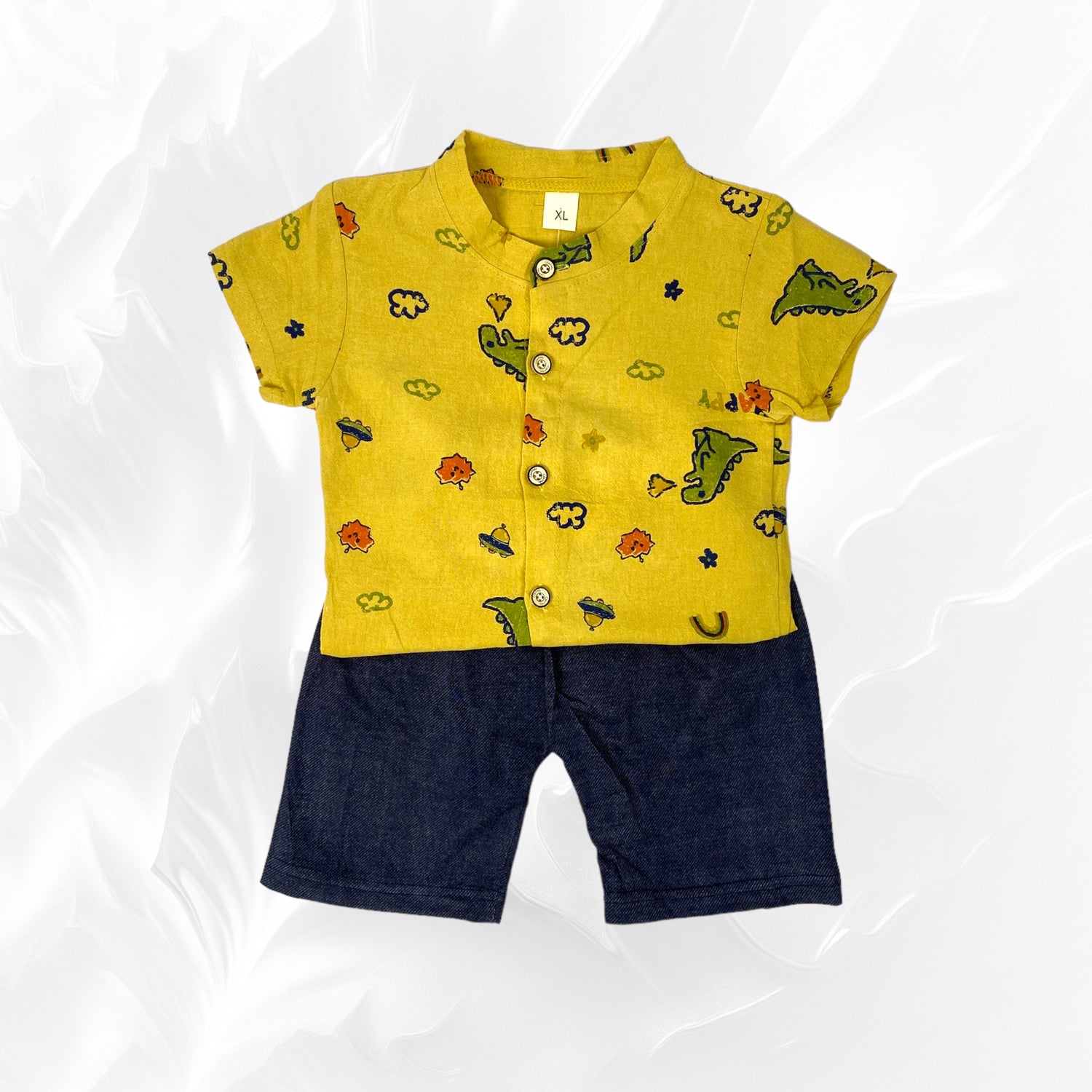 [345391-V1] - Baju Setelan Kemeja Koko Fashion Anak Laki-Laki - Motif Dino Happy